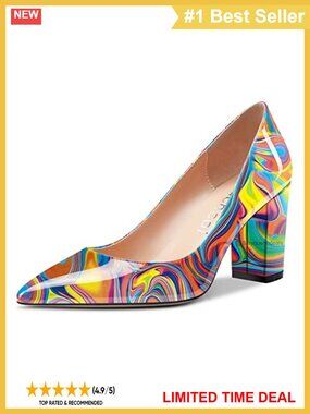 Women's Pointed Toe Slip On Block Heel Pumps 3 Inch Office Dress Shoes
